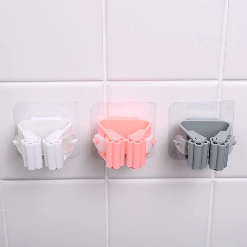 Pack of 3 Mop and Broom Self Adhesive Holder Wall Mount Magic Hanger Organizer Cleaning Tools Storage Mop Rack