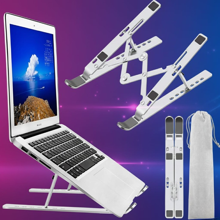 Speed X 18 Inch Biggest Height Heavy Duty Professional Laptop Stand Aluminium Alloy Creative Adjustable Folding Portable With Pouch Cover And 6 Angles Adjustable