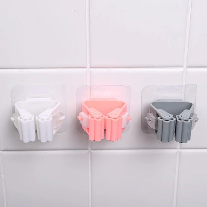 Pack of 3 Mop and Broom Self Adhesive Holder Wall Mount Magic Hanger Organizer Cleaning Tools Storage Mop Rack
