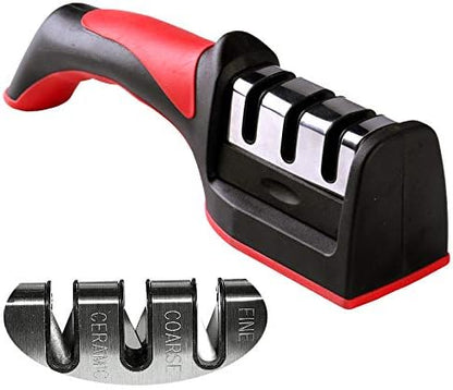 3-in-1 Knife Sharpener With Fruit And Meat Knife Peeler.3-Stage Diamond Coated Knife