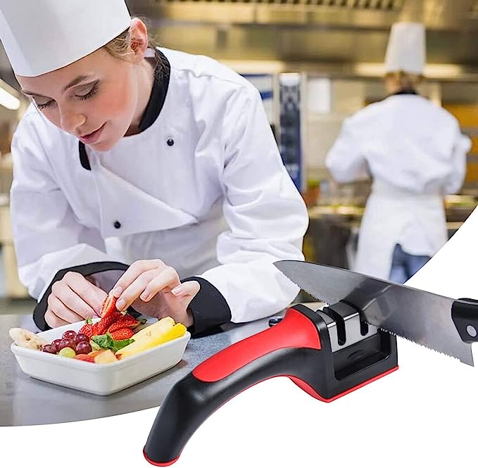 3-in-1 Knife Sharpener With Fruit And Meat Knife Peeler.3-Stage Diamond Coated Knife