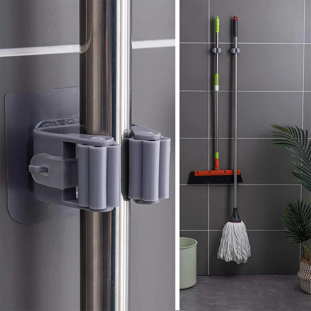 Pack of 3 Mop and Broom Self Adhesive Holder Wall Mount Magic Hanger Organizer Cleaning Tools Storage Mop Rack