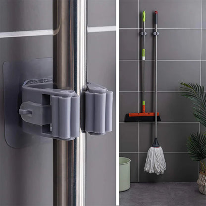 Pack of 3 Mop and Broom Self Adhesive Holder Wall Mount Magic Hanger Organizer Cleaning Tools Storage Mop Rack