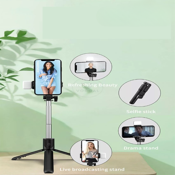 Selfie Stick With LED Light Wireless Bluetooth Foldable Mini Tripod Stand Mobile Holder With Fill Light Shutter Remote Control
