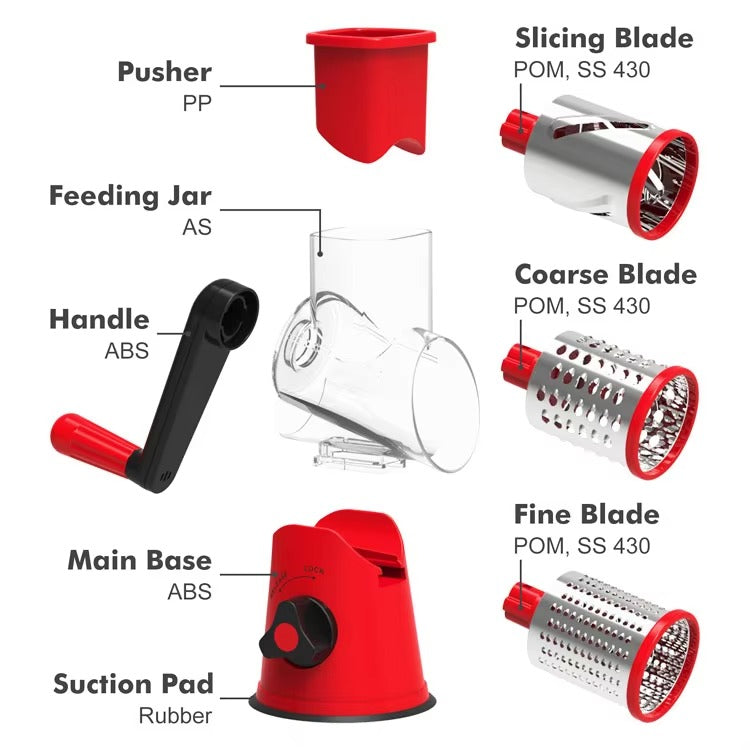 Table Top Drum Grater – Manual Vegetable Cutter, Slicer & Grater | Multi-Functional 3-in-1 Kitchen Gadget for Effortless Food Prep