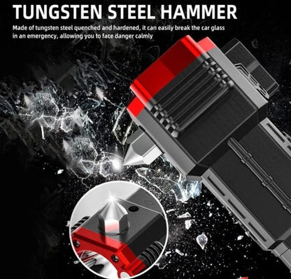 High-Power LED Torch Light Rechargeable Flashlight With Multifunctional Tactical Hammer And Power Bank Feature With Box (Random Color)