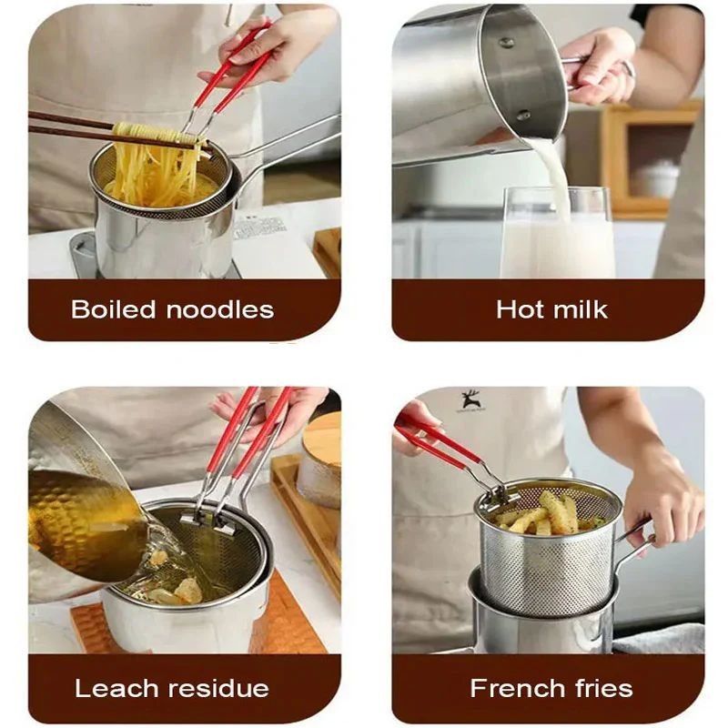 Stainless Steel Deep Fryer Pot with Strainer