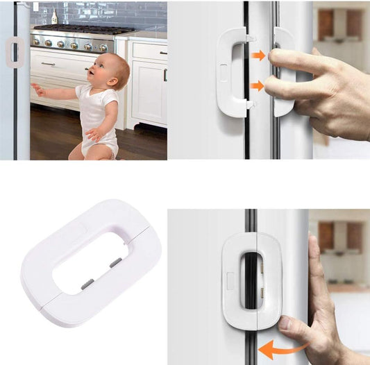 Child Safety Refrigerator Lock – Self Adhesive Fridge And Freezer Door Lock With Double Safety Button