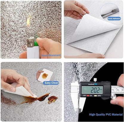 Silver Foil Kitchen Waterproof & Oil Proof| Aluminum Foil Self-Adhesive Sheet for Stove Cabinets & Walls – Heat Resistant