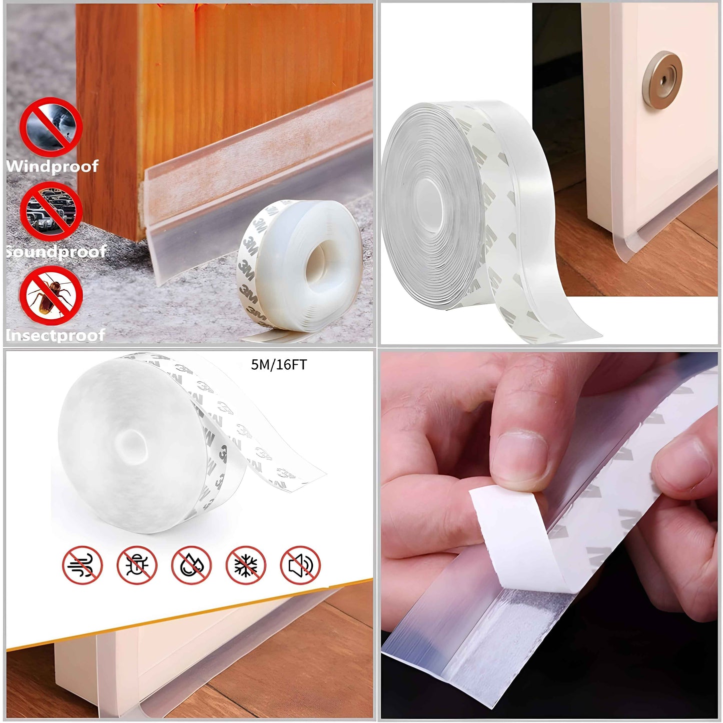 Silicone Door Draft Stopper & Window Seal Strip | Weatherproof, Dustproof & Noise-Reducing Silicone Gap Seal for Doors, Windows & Shower Spaces