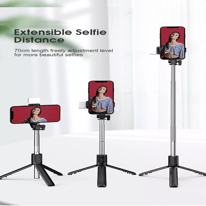 Selfie Stick With LED Light Wireless Bluetooth Foldable Mini Tripod Stand Mobile Holder With Fill Light Shutter Remote Control