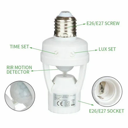 Infrared Motion Sensor Lamp Holder – 360° Smart Light Socket with Automatic On/Off Detection